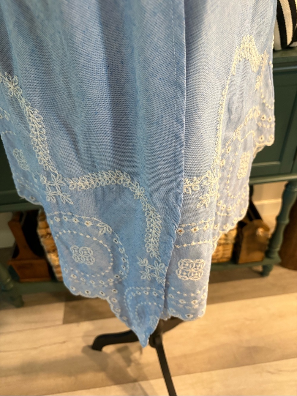Light Blue Embroidered Open-Front Women's Robe - Picture 3 of 3